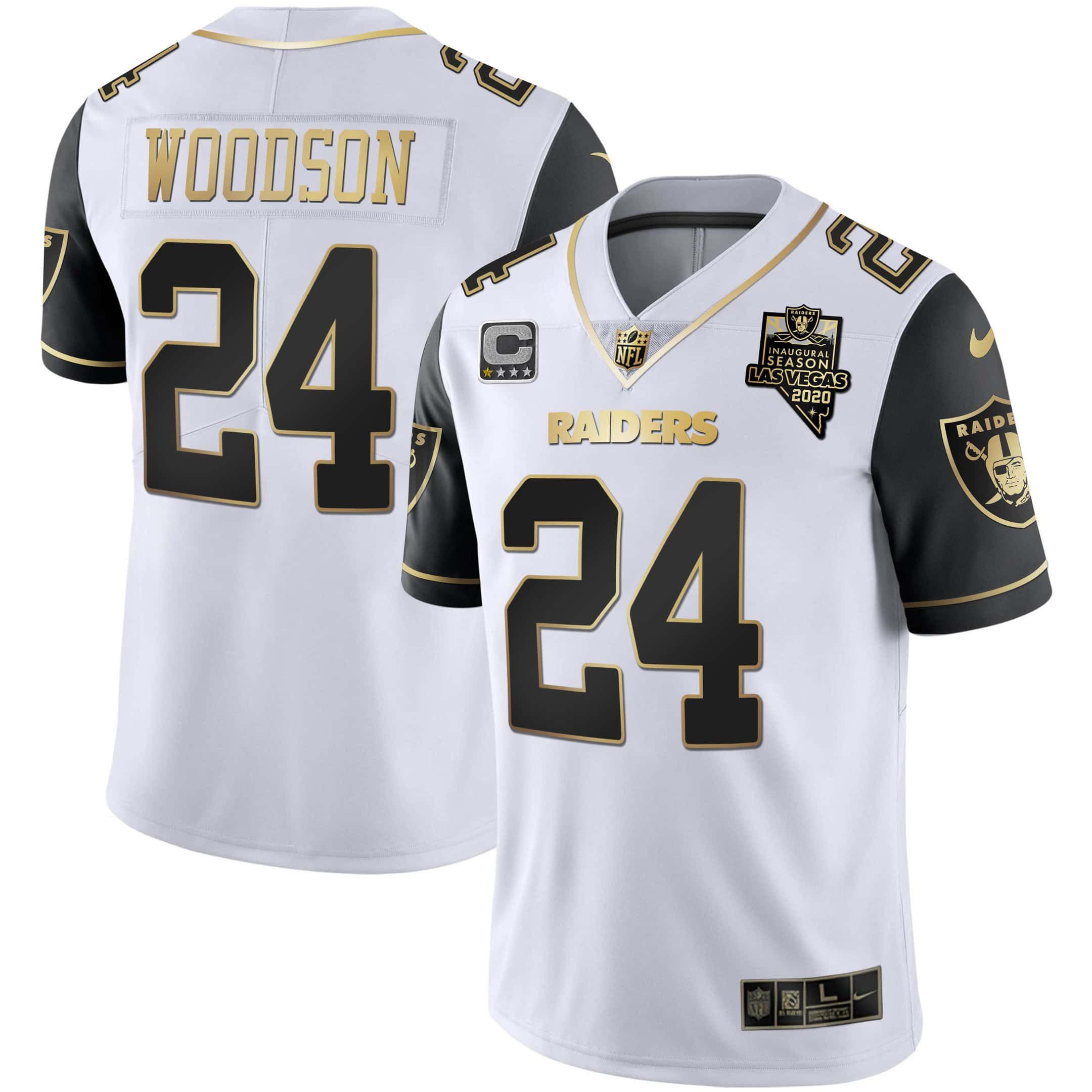 Men Oakland Raiders #24 Woodson 2024 Nike Vapor White Gold & Black Inverted Limited NFL Jersey style 1